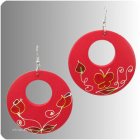 Ohrringe Holz rot mit Blumen und Schmetterling