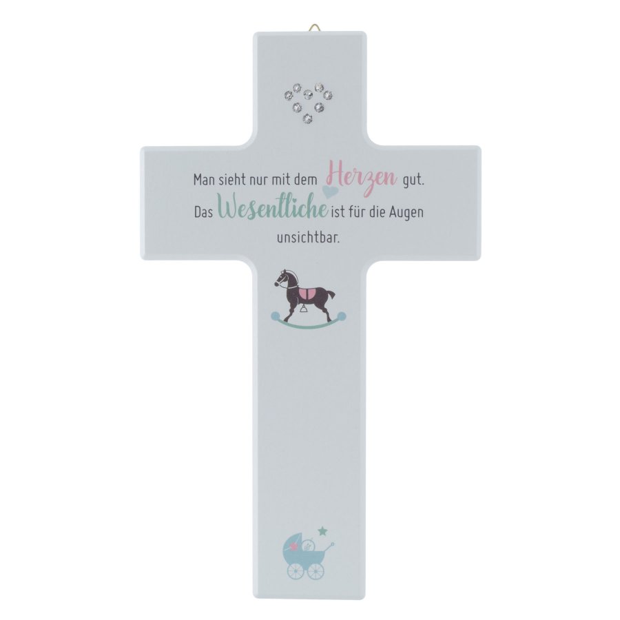 Kinderkreuz Kreuz aus Holz weiß - Man sieht nur mit dem Herzen gut - Geburt Taufe