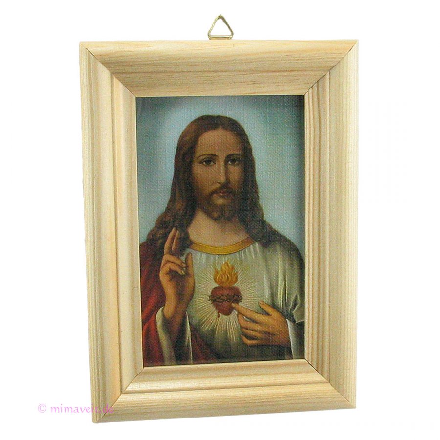 Heiligenbild Herz Jesu in Holzrahmen