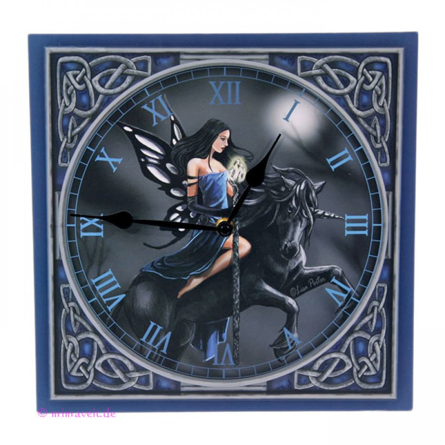 Wanduhr Blaue Fee auf einem Einhorn reitend