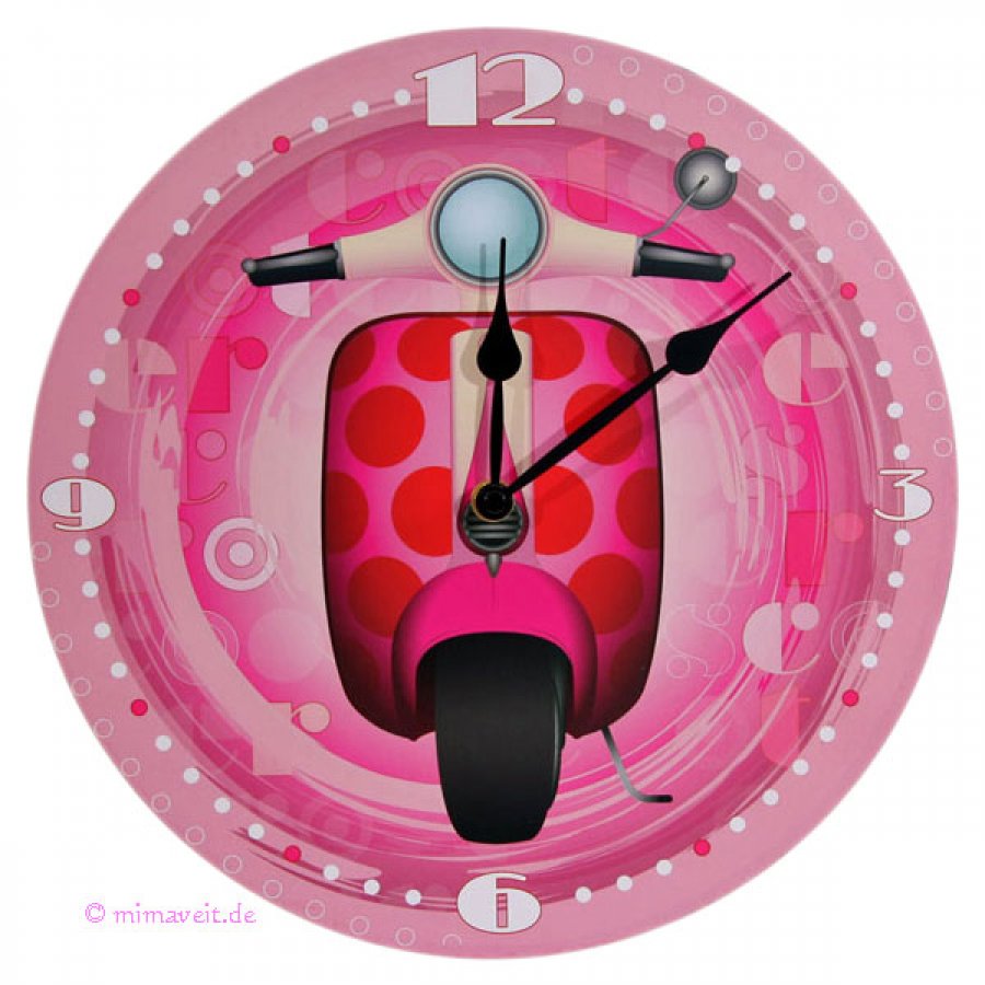 Wanduhr Funky pinker Scooter mit Punkten