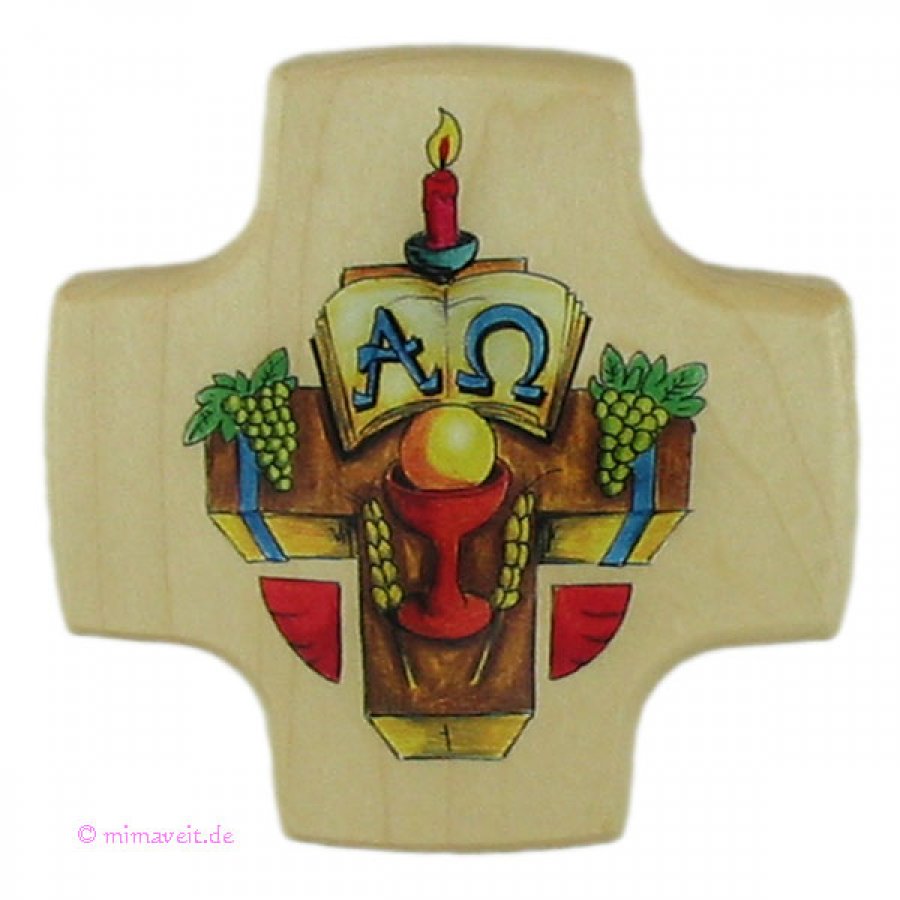Kreuz zur Kommunion - Alpha und Omega - aus Holz