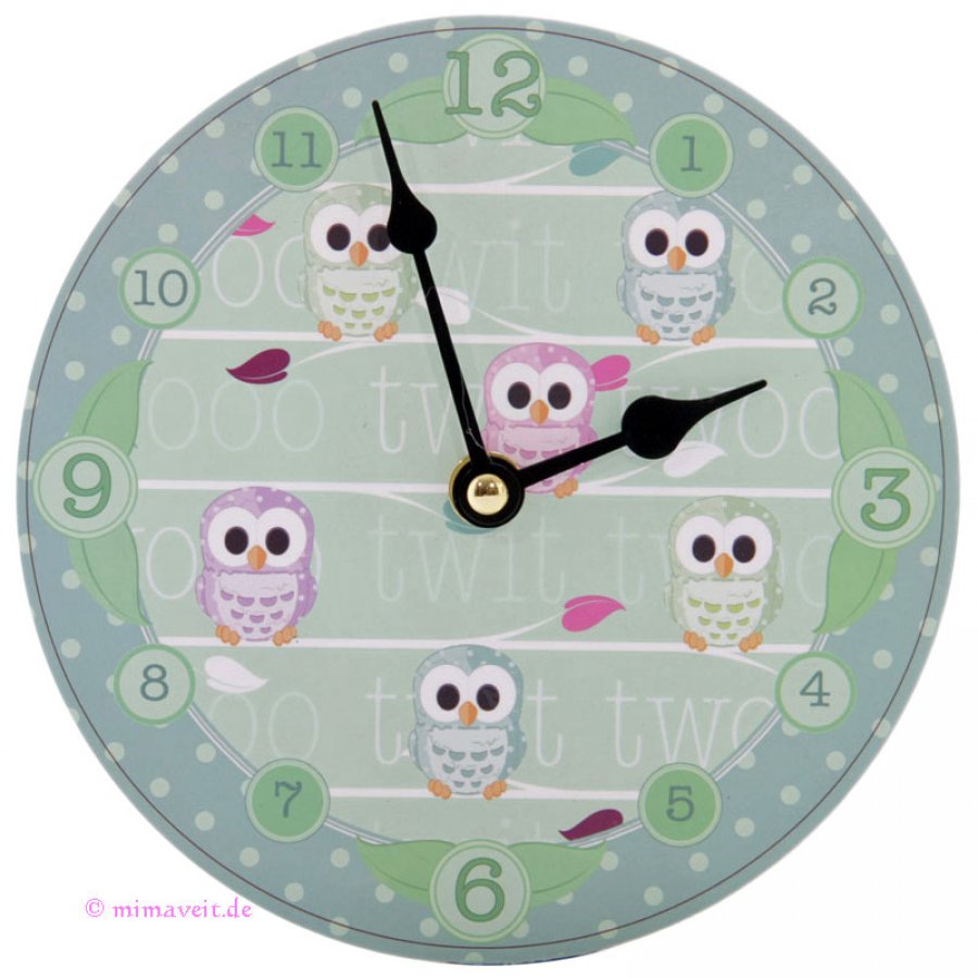 Wanduhr mit kleinen Eulen