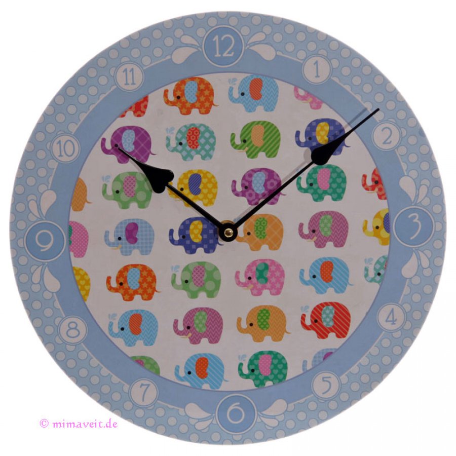 Wanduhr Punktmuster mit süßen Elefanten