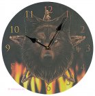 Wanduhr Wild Fire wildes Feuer mit Wolf und Pentagramm