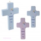 Kreuz für Kinder aus Holz zur Taufe, Geburt in rosa oder blau mit Engel Schutzengel