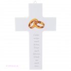 Kreuz zur Hochzeit Trauung weiß mit goldenen Ringen
