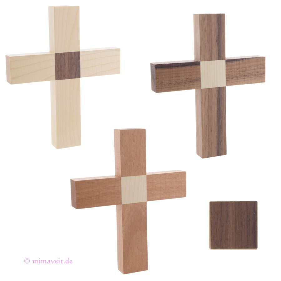 Wandkreuz in modernem Design aus Holz mit Holzeinlage