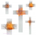 Glaskreuz Kreuz aus Glas Wandkreuz Spirale orange weißopal