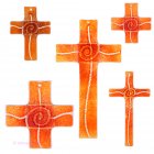 Glaskreuz Kreuz aus Glas Wandkreuz Spirale bordeaux orange