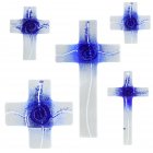Glaskreuz Kreuz aus Glas Wandkreuz Spirale weißopal dunkelblauopal