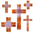 Glaskreuz Kreuz aus Glas Wandkreuz Spirale goldviolett bordeaux