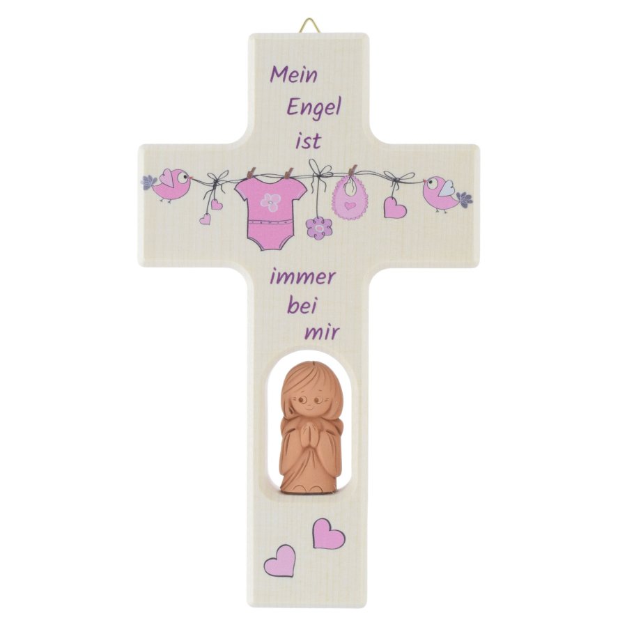 Kinderkreuz Kreuz mit Engel zur Taufe Geburt rosa oder blau mit Schutzengel 