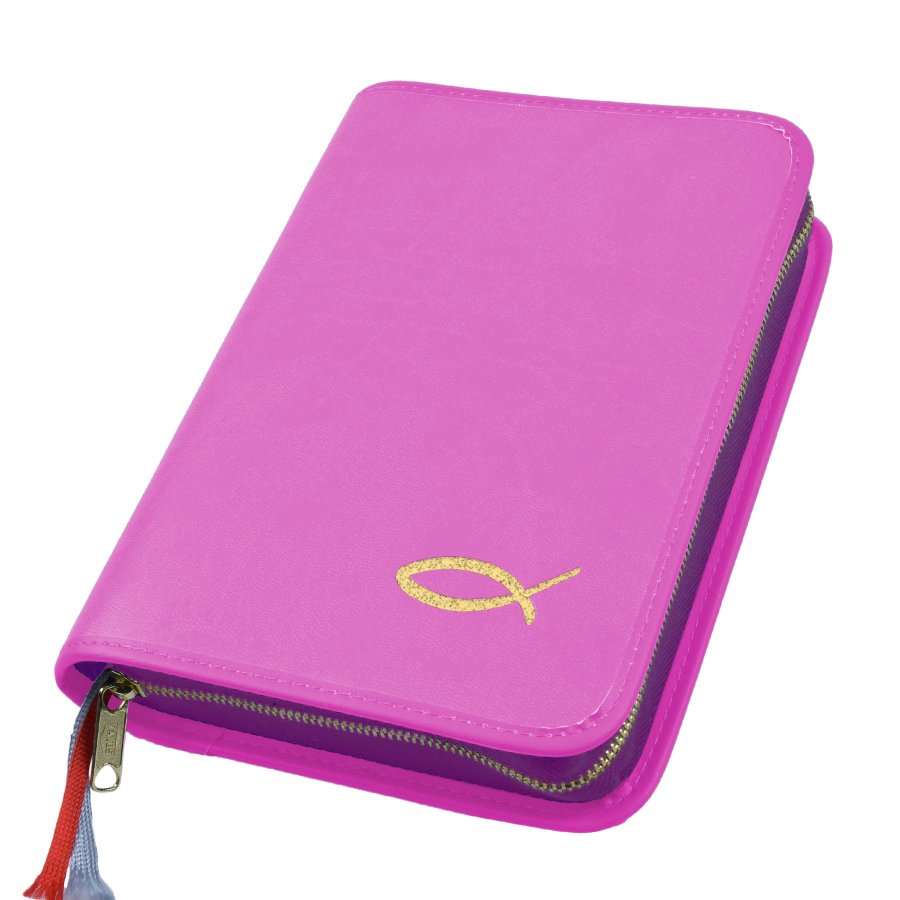 Gotteslobhülle mit Prägung Fisch 4 cm breit Kunstleder pink