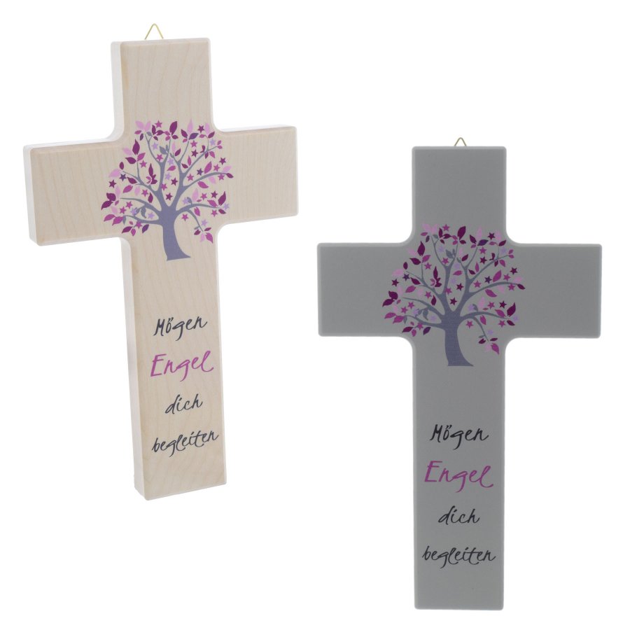 Holzkreuz Holz Kreuz mit Baum Mögen Engel dich begleiten