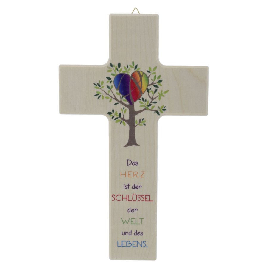 Kreuz mit Baum und Herz "Das Herz ist der Schlüssel der Welt" 