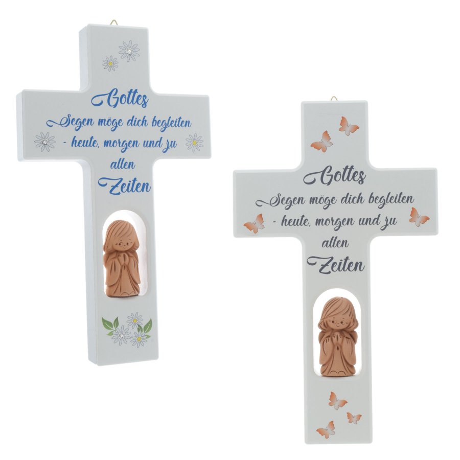 Kinderkreuz Kreuz weiß aus Holz mit Schutzengel Gottes Segen